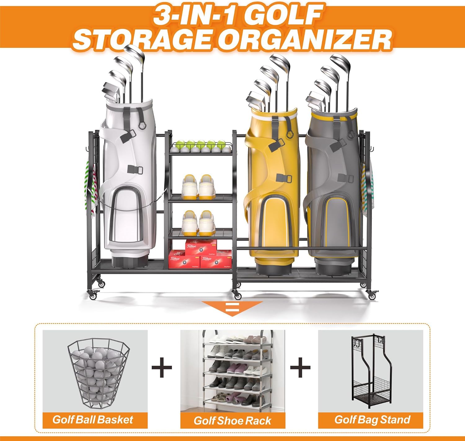 Golf Bag Storage Rack Organize - Sports Equipment Garage Organizer 评论和价格